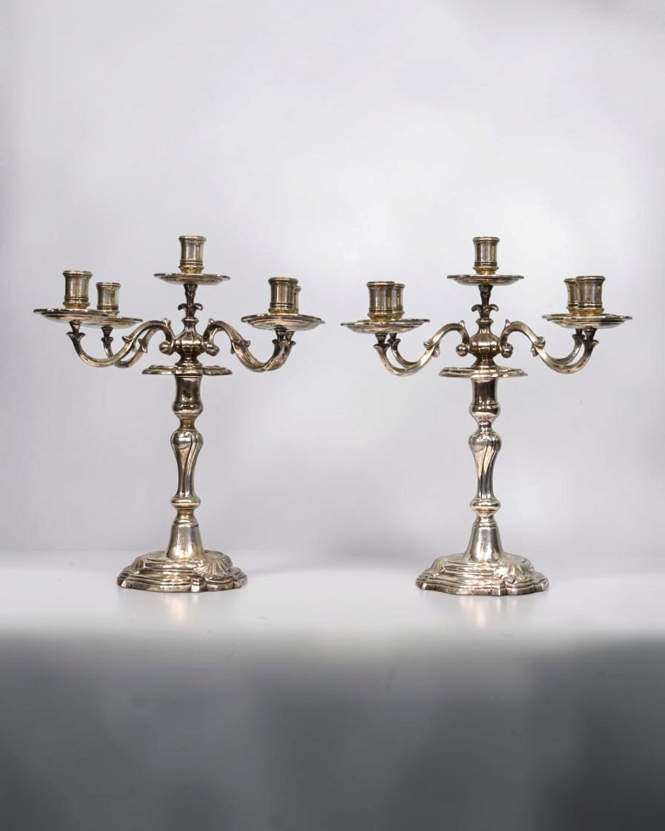 Coppia Di Candelabri Antichi Con Punzone Napoli - Italia Fine XVIII Secolo  